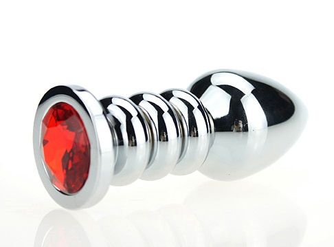 Серебристая фигурная анальная пробка с красным кристаллом - 10,3 см. - 4sexdreaM - купить с доставкой в Москве