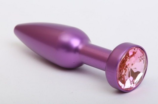 Фиолетовая анальная пробка с розовым стразом - 11,2 см. - 4sexdreaM - купить с доставкой в Москве