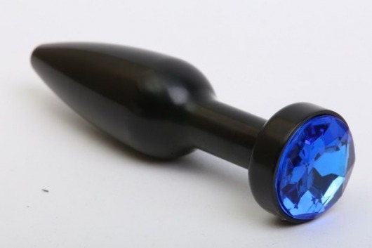 Чёрная удлинённая пробка с синим кристаллом - 11,2 см. - 4sexdreaM - купить с доставкой в Москве