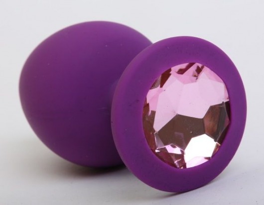 Фиолетовая силиконовая пробка с розовым стразом - 8,2 см. - 4sexdreaM - купить с доставкой в Москве