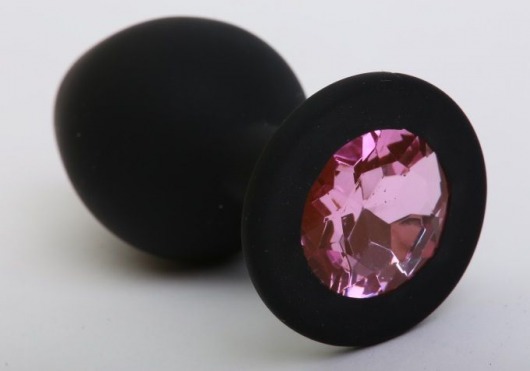 Чёрная силиконовая пробка с розовым стразом - 8,2 см. - 4sexdreaM - купить с доставкой в Москве