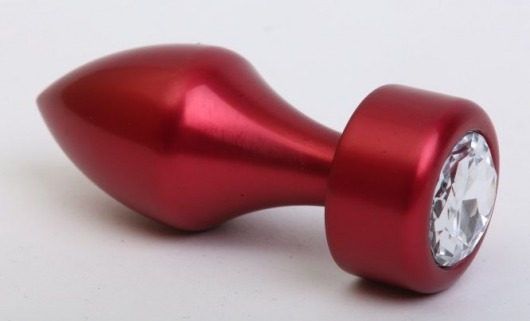 Красная анальная пробка с широким основанием и прозрачным кристаллом - 7,8 см. - 4sexdreaM - купить с доставкой в Москве