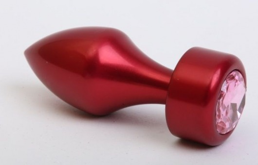 Красная анальная пробка с широким основанием и розовым кристаллом - 7,8 см. - 4sexdreaM - купить с доставкой в Москве