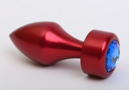 Красная анальная пробка с широким основанием и синим кристаллом - 7,8 см. - 4sexdreaM - купить с доставкой в Москве