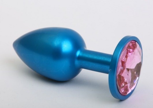 Синяя анальная пробка с розовым кристаллом - 8,2 см. - 4sexdreaM - купить с доставкой в Москве