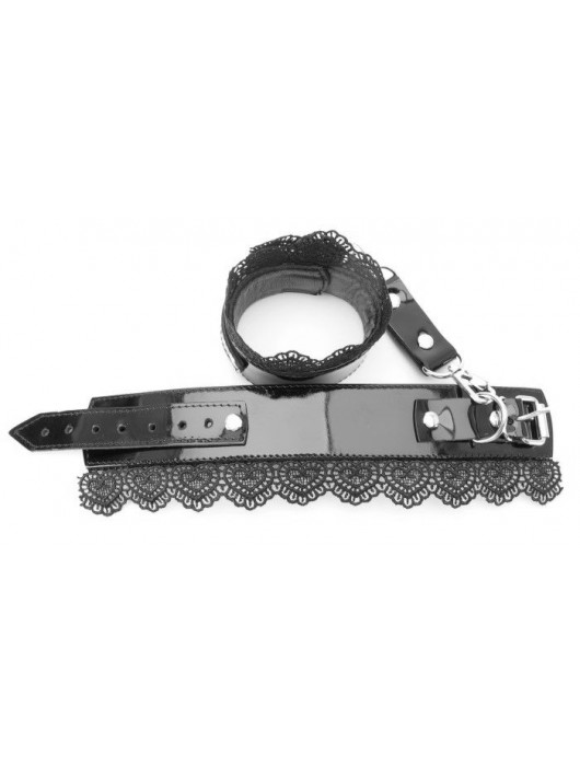 Изысканные чёрные наручники с кружевом - БДСМ Арсенал - купить с доставкой в Москве