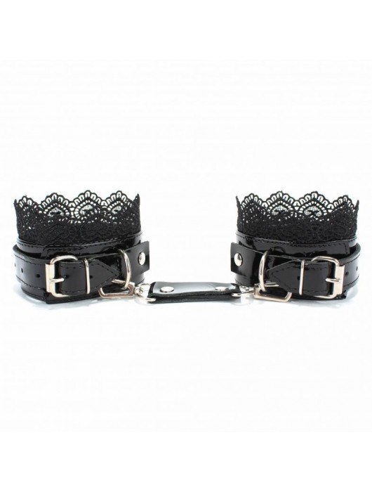 Изысканные чёрные наручники с кружевом - БДСМ Арсенал - купить с доставкой в Москве