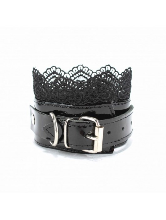 Изысканные чёрные наручники с кружевом - БДСМ Арсенал - купить с доставкой в Москве