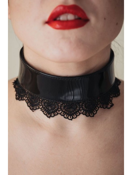 Изящный чёрный ошейник с кружевом - БДСМ Арсенал - купить с доставкой в Москве
