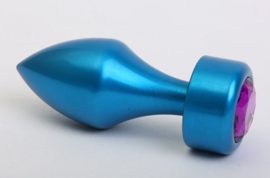Синяя анальная пробка с фиолетовым стразом - 7,8 см. - 4sexdreaM - купить с доставкой в Москве