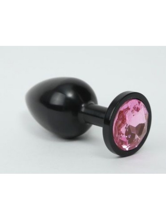 Чёрная анальная пробка с розовым стразом - 7,6 см. - 4sexdreaM - купить с доставкой в Москве