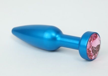 Большая синяя анальная пробка с розовым стразом - 11,2 см. - 4sexdreaM - купить с доставкой в Москве
