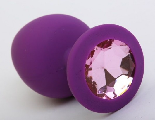 Фиолетовая силиконовая пробка с розовым стразом - 9,5 см. - 4sexdreaM - купить с доставкой в Москве