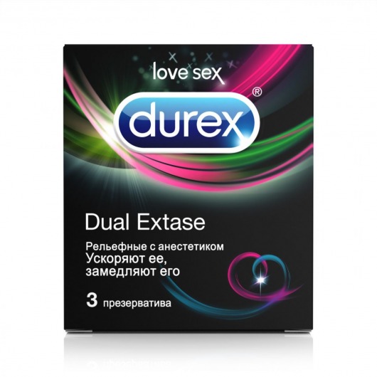 Рельефные презервативы с анестетиком Durex Dual Extase - 3 шт. - Durex - купить с доставкой в Москве