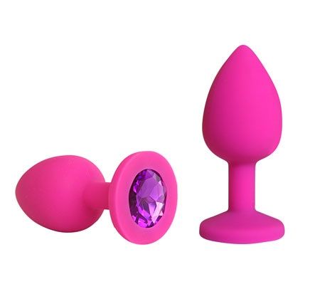 Розовая силиконовая пробка с фиолетовым кристаллом размера S - 6,8 см. - Vandersex - купить с доставкой в Москве