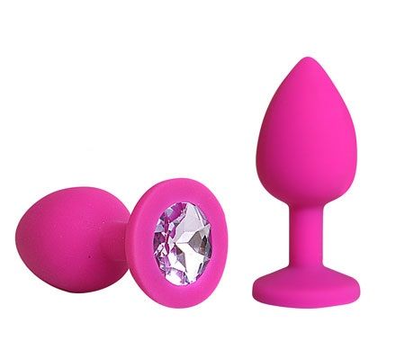 Розовая силиконовая пробка с фиолетовым кристаллом размера M - 8 см. - Vandersex - купить с доставкой в Москве