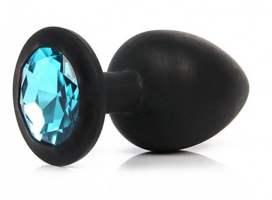 Чёрная силиконовая пробка с голубым кристаллом размера S - 6,8 см. - Vandersex - купить с доставкой в Москве