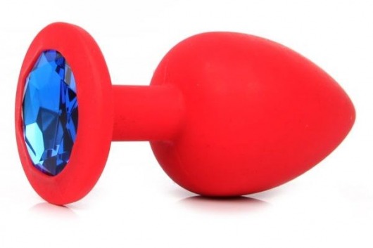 Красная силиконовая пробка с синим кристаллом размера M - 8 см. - Vandersex - купить с доставкой в Москве