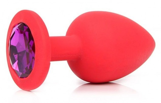 Красная силиконовая пробка с фиолетовым кристаллом размера M - 8 см. - Vandersex - купить с доставкой в Москве