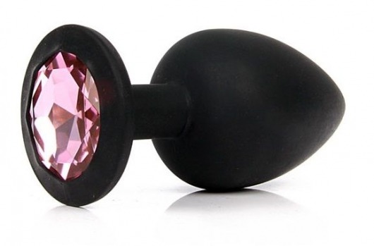 Чёрная силиконовая пробка с розовым кристаллом размера S - 6,8 см. - Vandersex - купить с доставкой в Москве