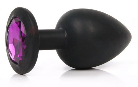Чёрная силиконовая пробка с фиолетовым кристаллом размера L - 9,2 см. - Vandersex - купить с доставкой в Москве