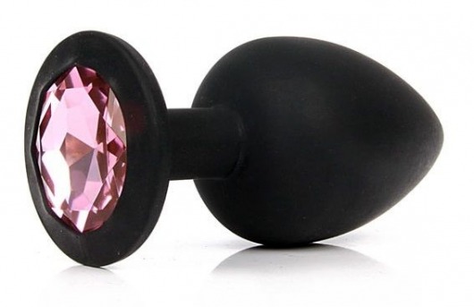 Чёрная силиконовая пробка с розовым кристаллом размера L - 9,2 см. - Vandersex - купить с доставкой в Москве