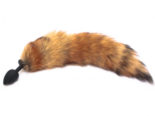 Чёрная силиконовая анальная пробка с рыжим хвостом размера S - 6,8 см. - Vandersex