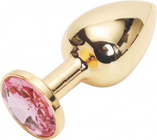 Золотистая анальная пробка с розовым кристаллом размера M - 8 см. - Vandersex - купить с доставкой в Москве