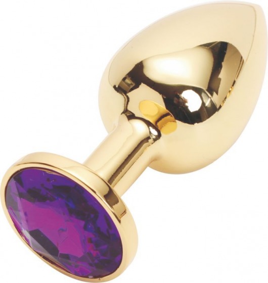 Золотистая анальная пробка с фиолетовым кристаллом размера S - 7 см. - Vandersex - купить с доставкой в Москве