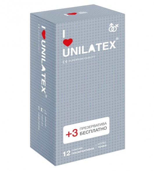 Презервативы с точками Unilatex Dotted - 12 шт. + 3 шт. в подарок - Unilatex - купить с доставкой в Москве