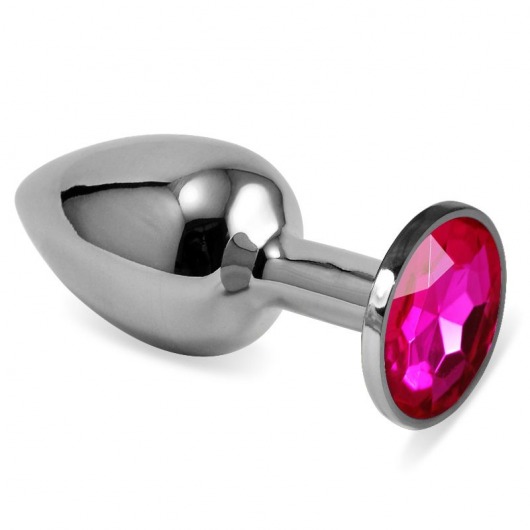 Серебристая анальная пробка с ярко-розовым кристаллом размера S - 7 см. - Vandersex - купить с доставкой в Москве