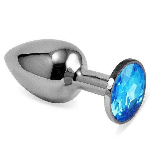 Серебристая анальная пробка с голубым кристаллом размера S - 7 см. - Vandersex - купить с доставкой в Москве