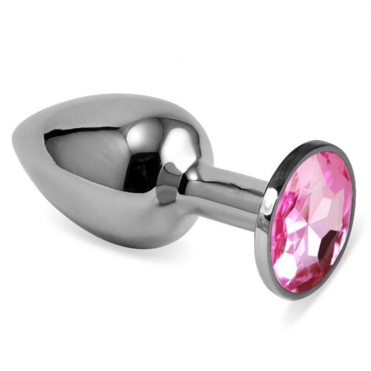 Серебристая анальная пробка с розовым кристаллом размера S - 7 см. - Vandersex - купить с доставкой в Москве