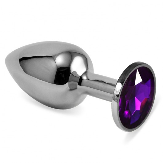 Серебристая анальная пробка с фиолетовым кристаллом размера S - 7 см. - Vandersex - купить с доставкой в Москве