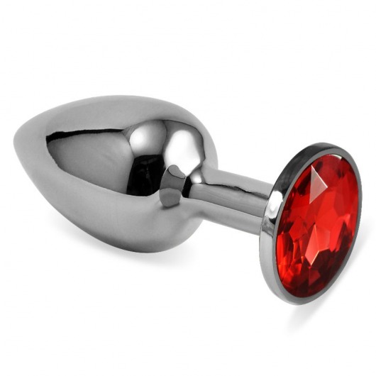 Серебристая анальная пробка с красным кристаллом размера L - 9 см. - Vandersex - купить с доставкой в Москве