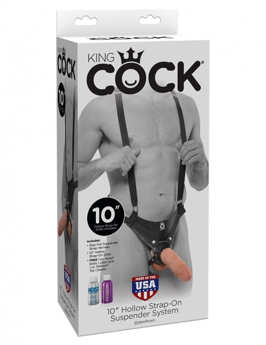 Страпон-система с телесной насадкой 10  Hollow Strap-On Suspender System - 25 см. - Pipedream - купить с доставкой в Москве