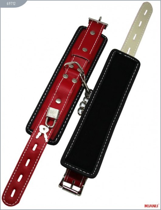 Чёрно-красные наручники на мягкой подкладке с фиксацией - X-Market Ltd - купить с доставкой в Москве