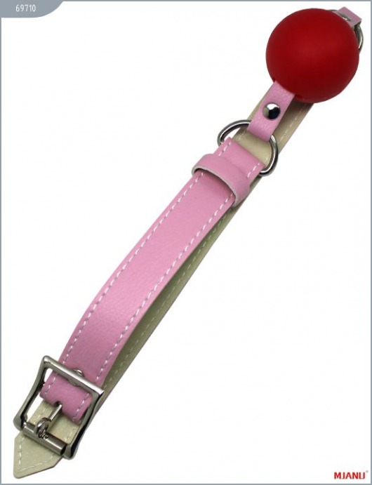 Красный пластиковый кляп-шар с фиксацией розовыми ремешками - X-Market Ltd - купить с доставкой в Москве