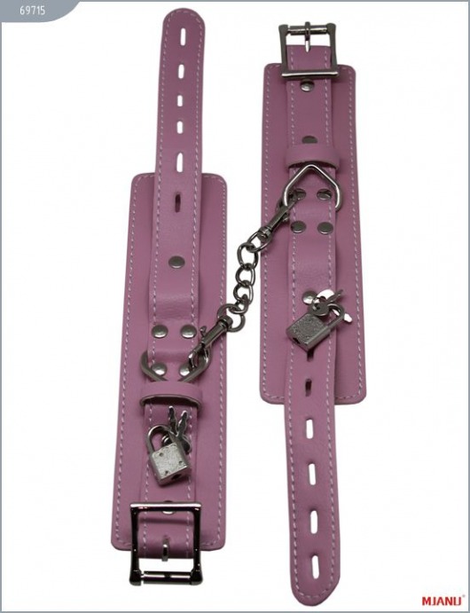 Розовые кожаные наручники с фиксацией - X-Market Ltd - купить с доставкой в Москве