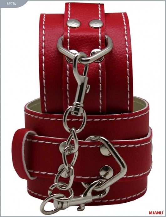 Красные кожаные наручники с фиксацией - X-Market Ltd - купить с доставкой в Москве