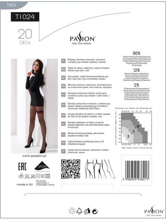 Матовые колготки с узором в виде черно-красной подвязки - Passion купить с доставкой