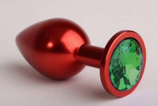 Красная анальная пробка с зелёным стразом - 7,6 см. - 4sexdreaM - купить с доставкой в Москве