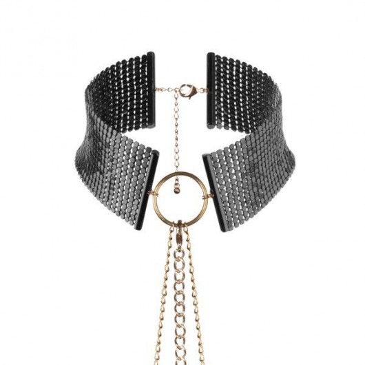 Чёрный ошейник с цепочками Desir Metallique Collar - Bijoux Indiscrets купить с доставкой