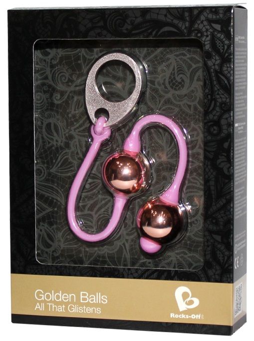 Золотистые шарики Golden Balls на розовом силиконовом шнурке - Rocks-Off