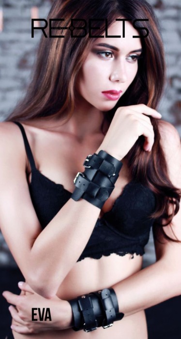 Чёрные кожаные наручники Eva Black - Rebelts - купить с доставкой в Москве