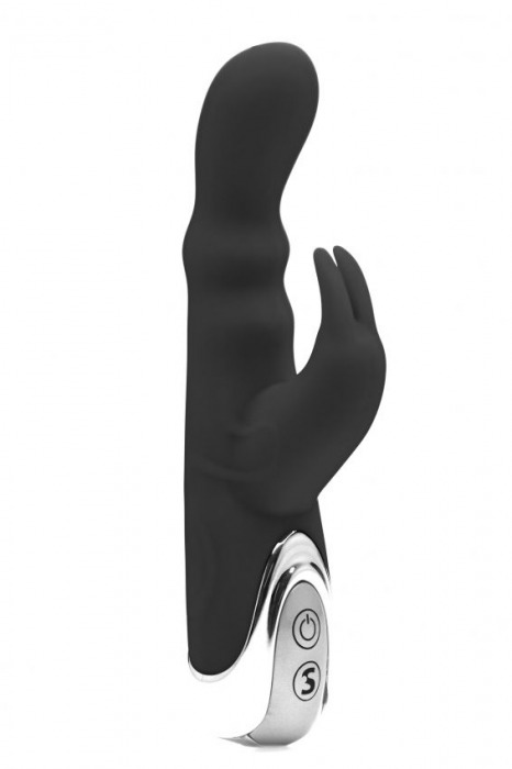 Чёрный вибратор Silicone Bunny с клиторальным отростком - 16,5 см. - Shots Media BV