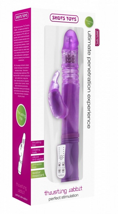 Фиолетовый вибратор Thrusting Rabbit с клиторальным стимулятором - 26 см. - Shots Media BV