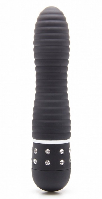 Чёрный мини-вибратор с рёбрышками и стразами Diamond Ribbing Vibe - 11,5 см. - Shots Media BV