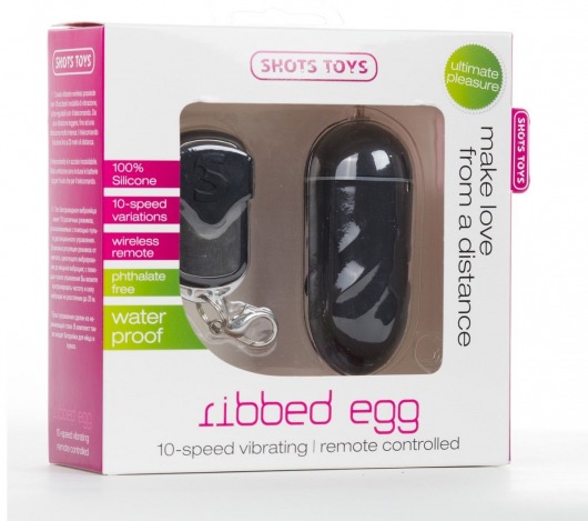 Чёрное виброяйцо Ribbed Egg на дистанционном управлении - Shots Media BV