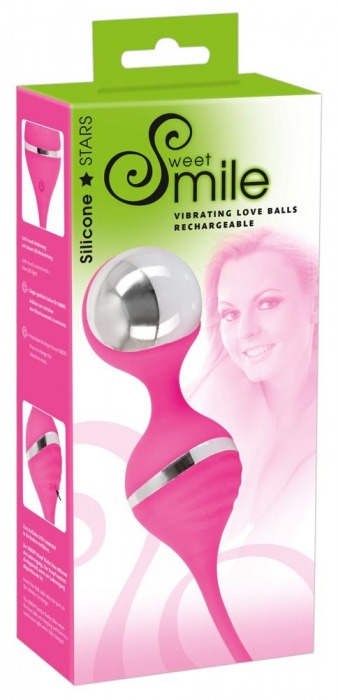 Розовые вагинальные шарики с вибрацией Smile - Orion
